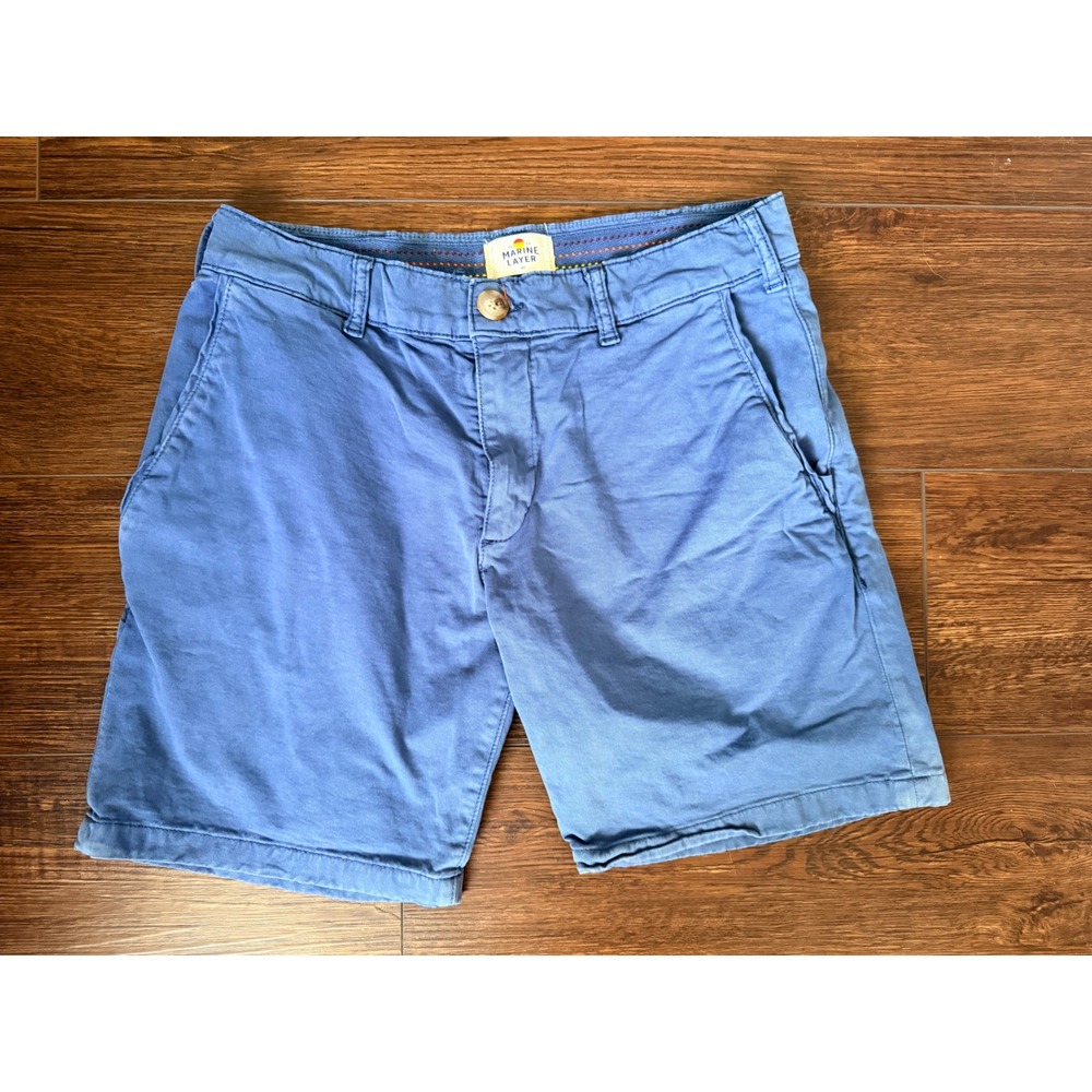 Marine Layer Saturday Slim Chino Shorts Blue Organic Cotton Stretch Mens 30